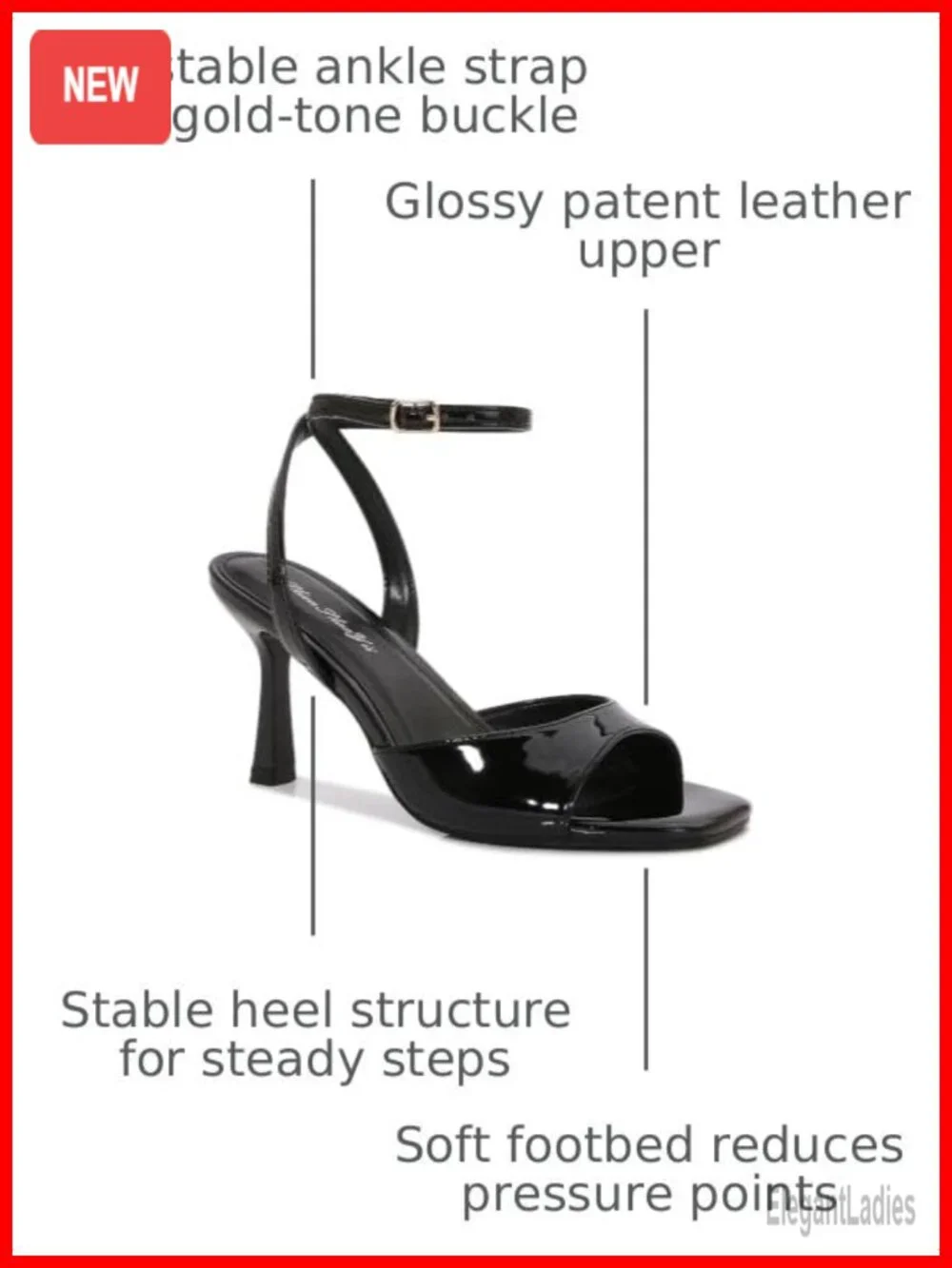 Kitten Heels Square Toe Sandals Adjustable Ankle Strap 3.15 Inch Heel